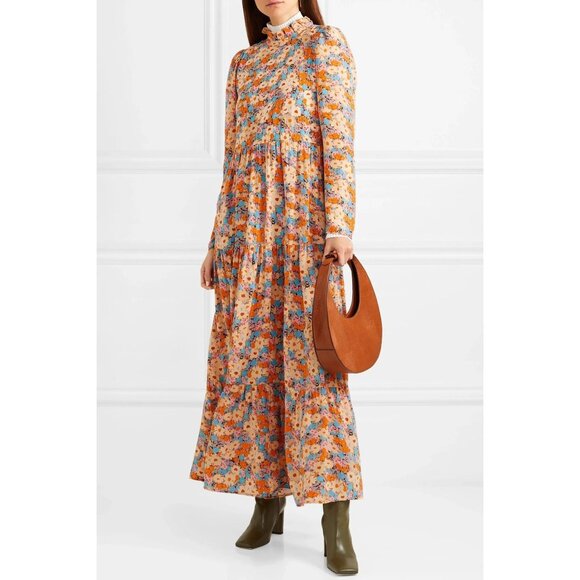 Stine Goya Judy Tiered Floral Silk Crepe Maxi Dress Multi Womens Size M Prairie - Picture 1 of 11